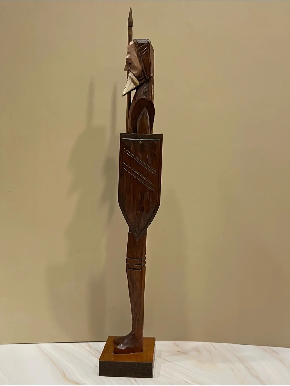 Mid Century Modern Hand Carved Wood Don Quixote Statue Brutalist Spanish Revival